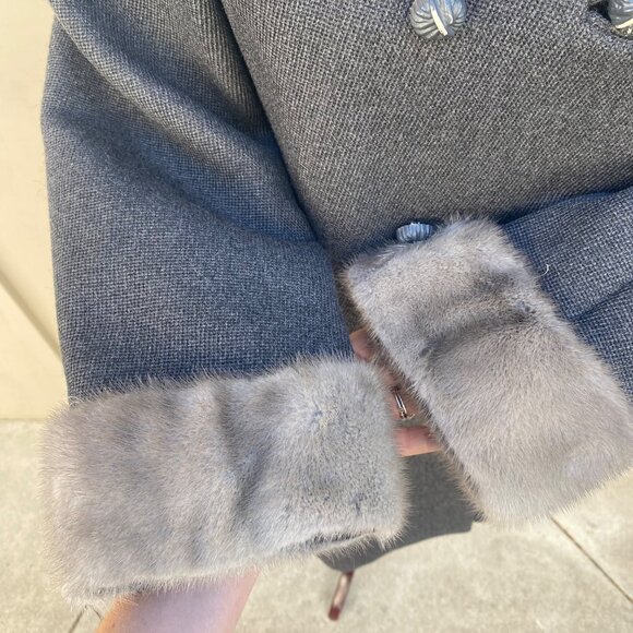 Vintage 50s 60s Townley Kaufman's Coat Jacket Stevens Hockanum Fur Trim Gray - Picture 5 of 15